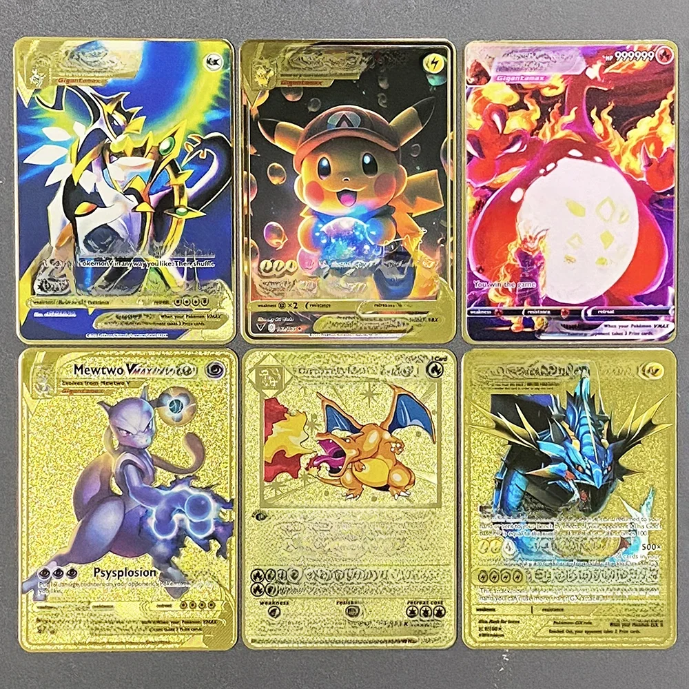 Pokémon Metal Anime Coleção Cards, Arceus Charizard, Super Card Raichu, Golden English, Mewtwo,