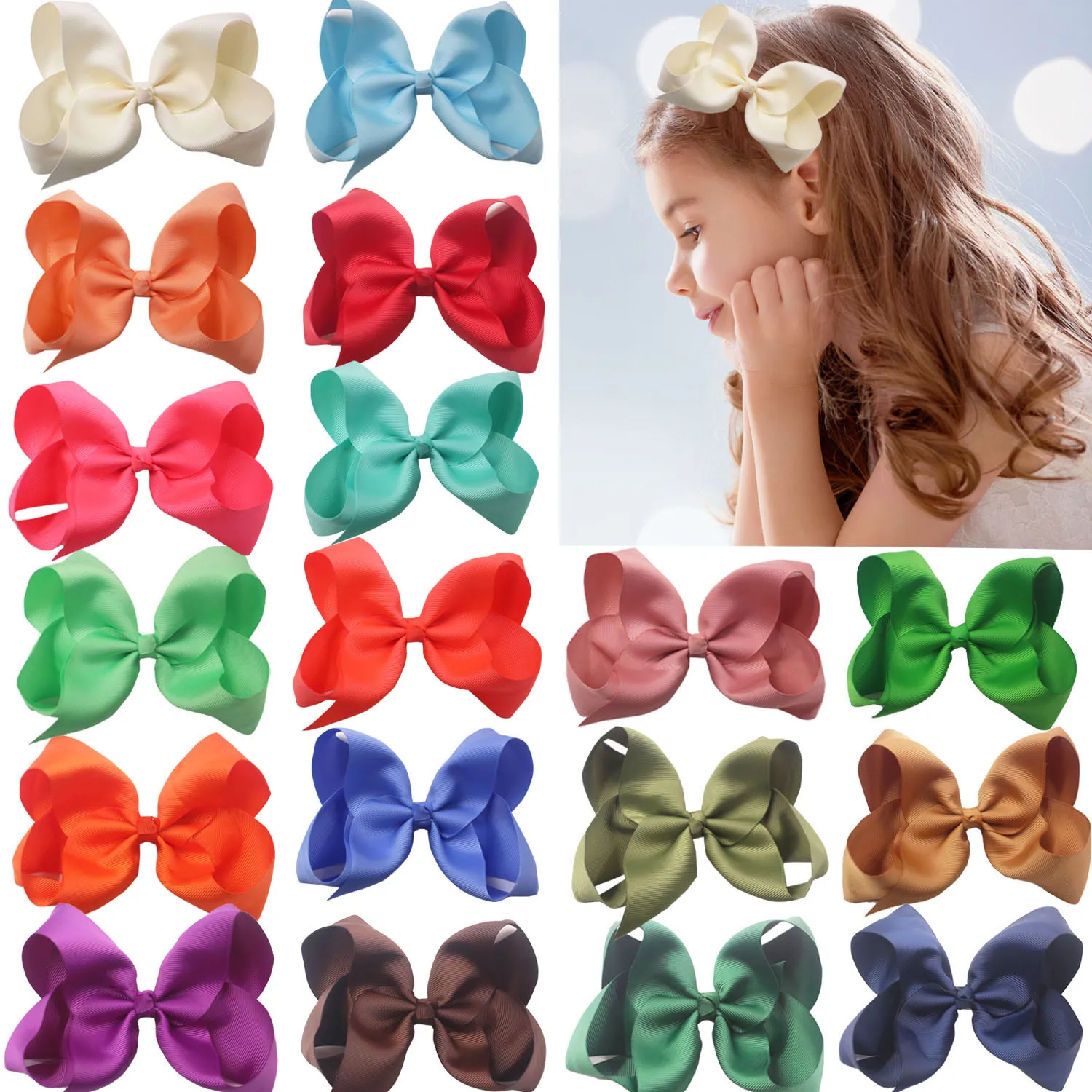 Children\'s Kids Hairpin Girl Colorful Bow Hair Clips for Baby Girls (Size:15cm/6 inch)