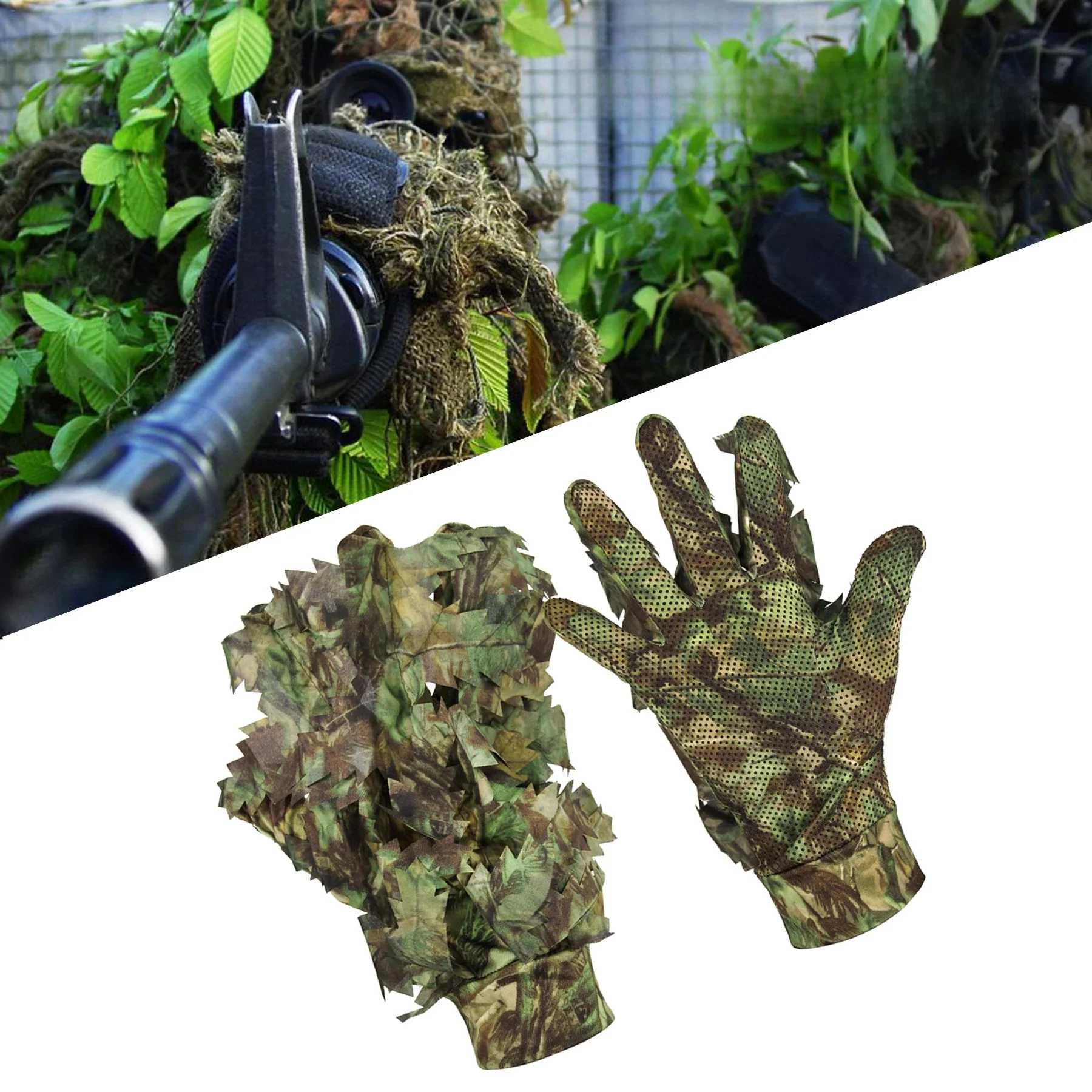 AliExpress NONE 1 Pair 3D Leaf Camo Gloves Full Finger For Outdoor Hunting Fishing Shooting Camo Gloves Unisex Cycling Mittens