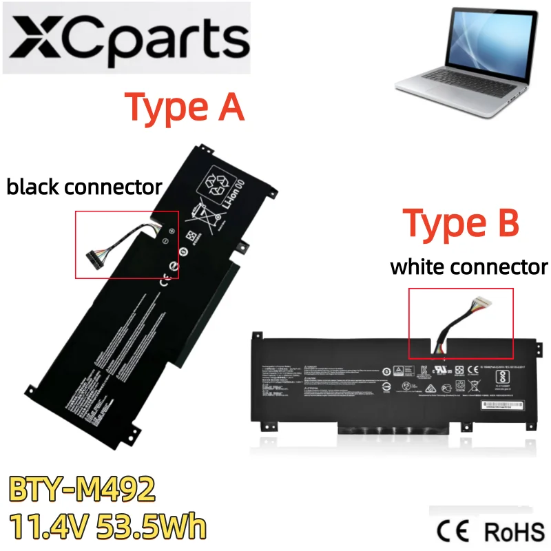 

New 6Cell 11.4V 53.5Wh 4700mAh BTY-M492 Laptop Battery For MSI KATANA GF66 Pulse GL66 GL76 11UG BRAVO 15 11UEK-016AU 3ICR6/71/74