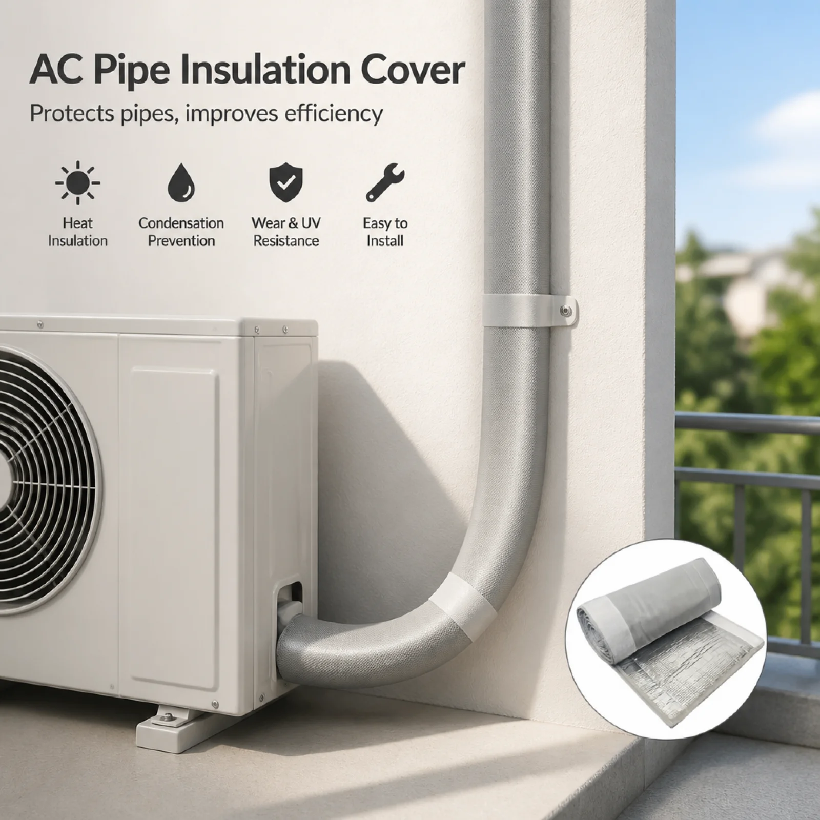 Heating and Cooling Pipe Insulation Cover High Temperature Resistant Cooling System Line Set Insulation Wrap Waterproof