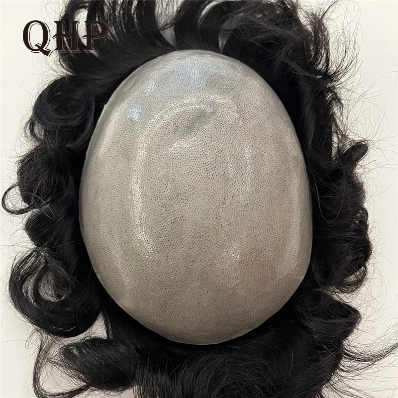 Men Toupee Replacement System Hairpiece 100% Human Hair Double Knot PU Mens Wig 120-130% Density Unit Capillary Prosthesis