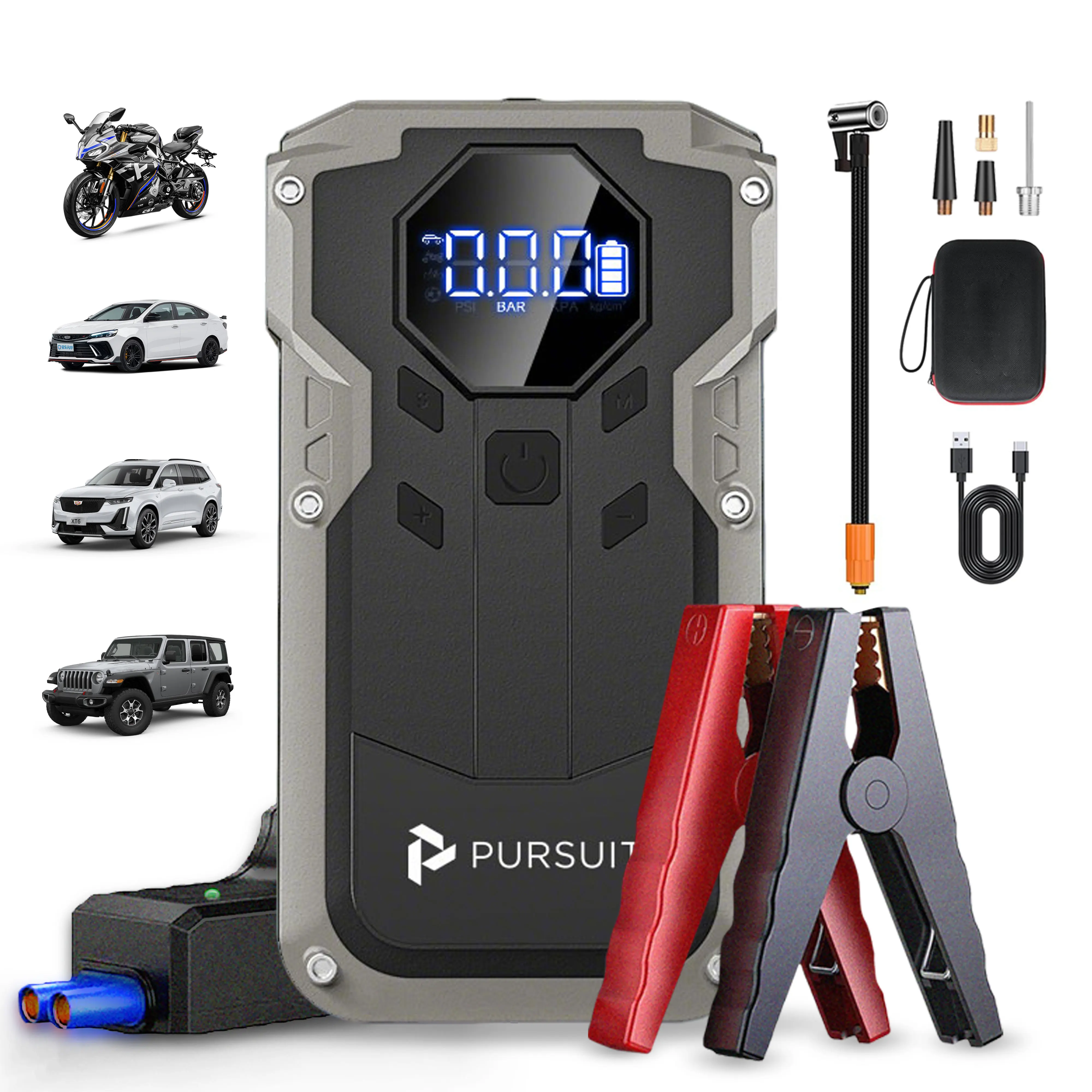 

Powerful Car Jump Starter – 2000A Peak, Starts 6.0L Gas / 2.0L Diesel Engines,High Quality Battery,gift for man,With LED Screen