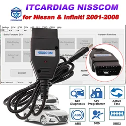 Nissan & Infiniti için ITCARDIAG NISSCOM OBD2 teşhis aracı için ECM BCM TCM ABS SRS İmimmobiliser anahtar direksiyon açısı sensörü sıfırlama