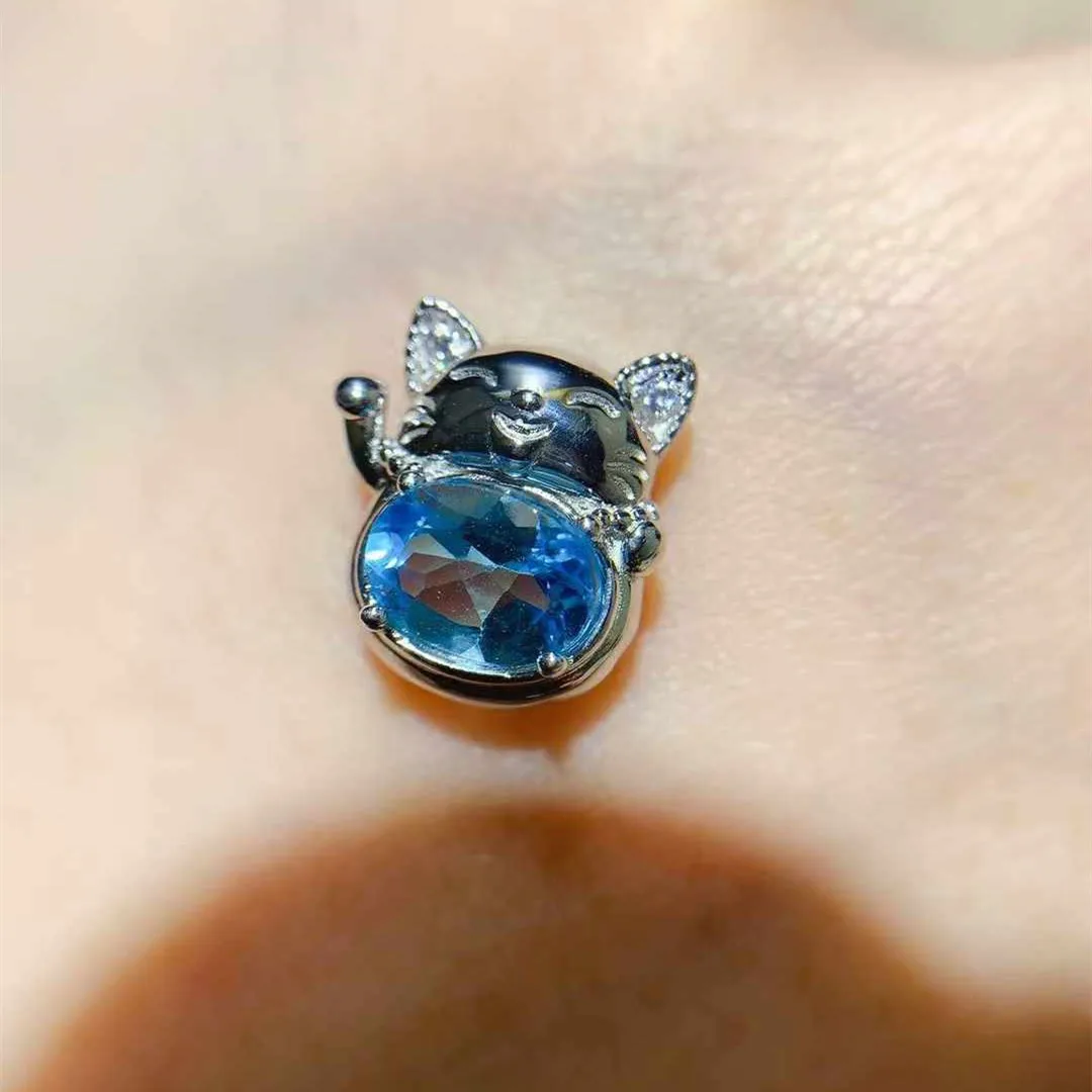 

KJJEAXCMY Женский роскошный кулон-кошка из натурального топаза без примесей, новая модель, инкрустация из чистого серебра 925 пробы, подарок для девушки