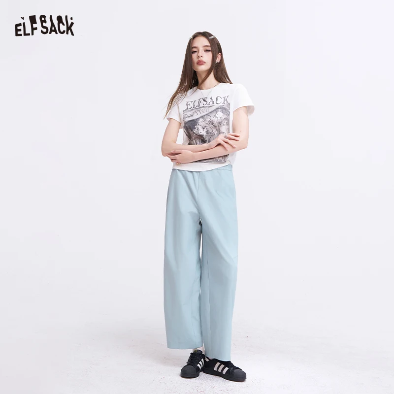 

ELFSACK Casual Wide Leg Pants with Relaxed Fit, Ankle Length Drawstring Trousers, Solid Soft Cotton Linen Blend Pants for Women