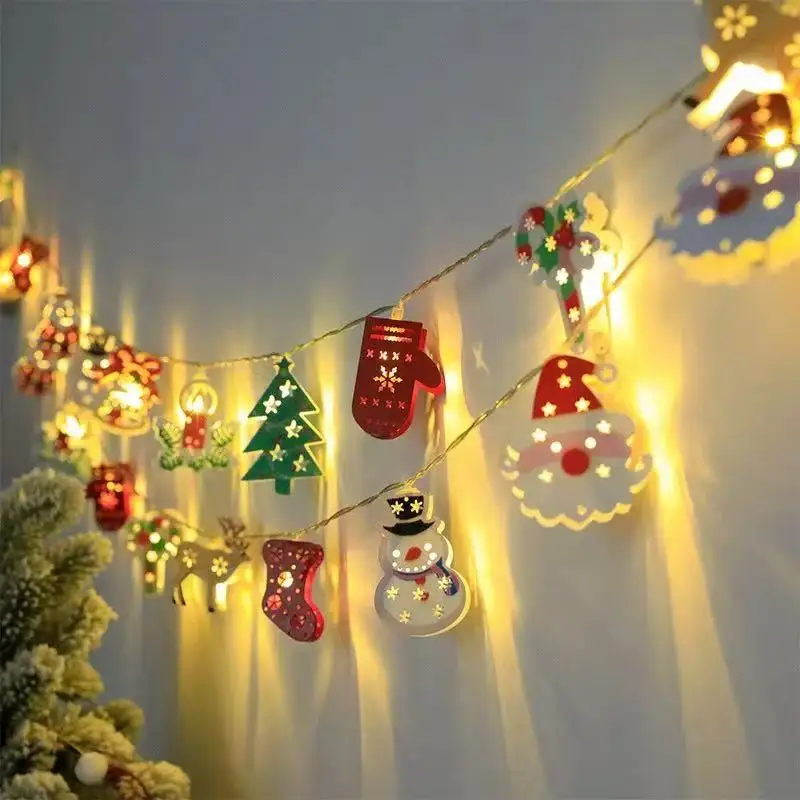 2M Guirnalda de luces LED de Papá Noel y alce, guirnalda de árbol de Navidad, decoración de fiesta de año nuevo para el hogar, Fuente de alimentación con enchufe y conector de cola