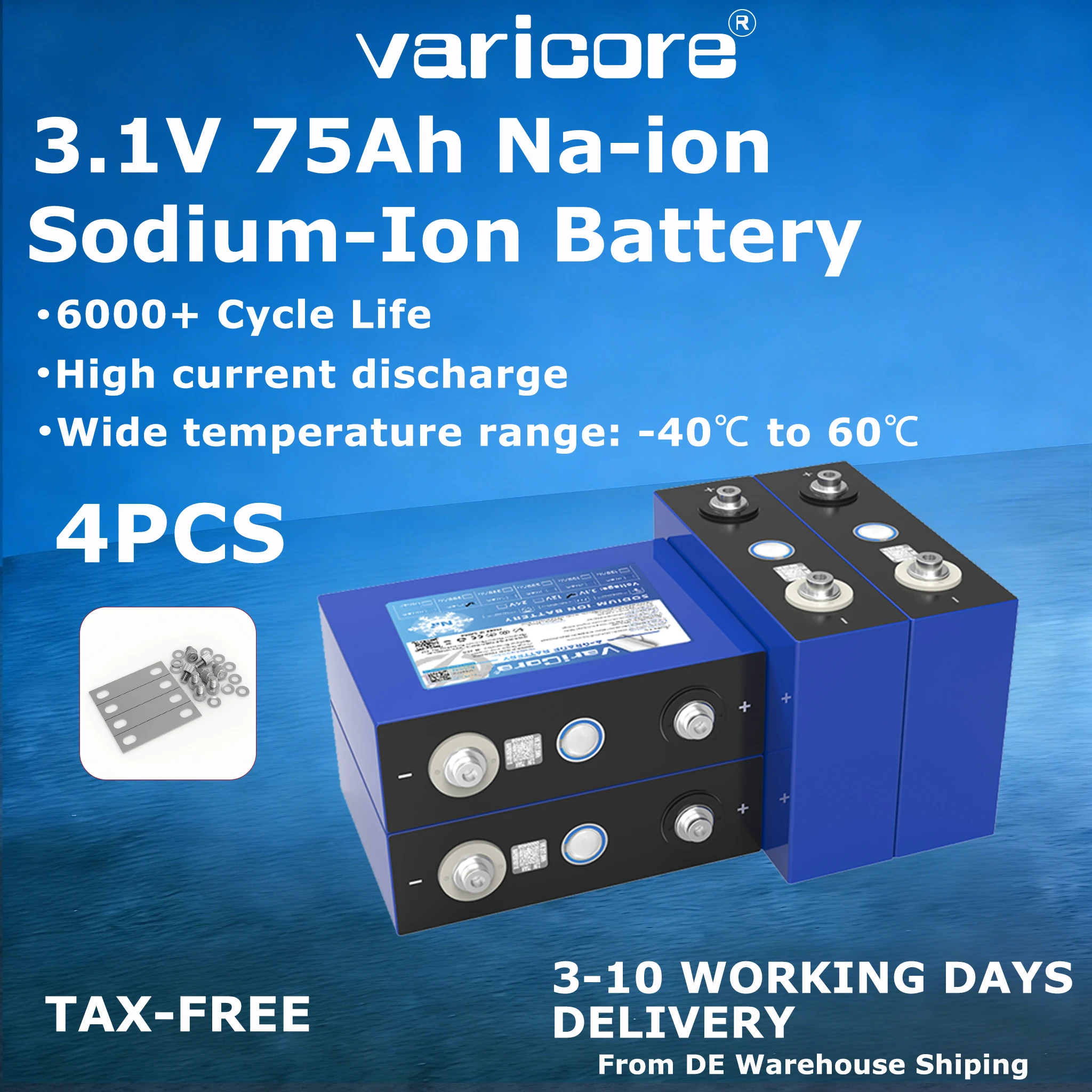 Varicore 2.9v/3.1V 75Ah Natrium-ion batterij DIY 4s 8s 12v 24V RV Motorfiets Elektrische Auto reis Solar inverter Batterijen Graad A