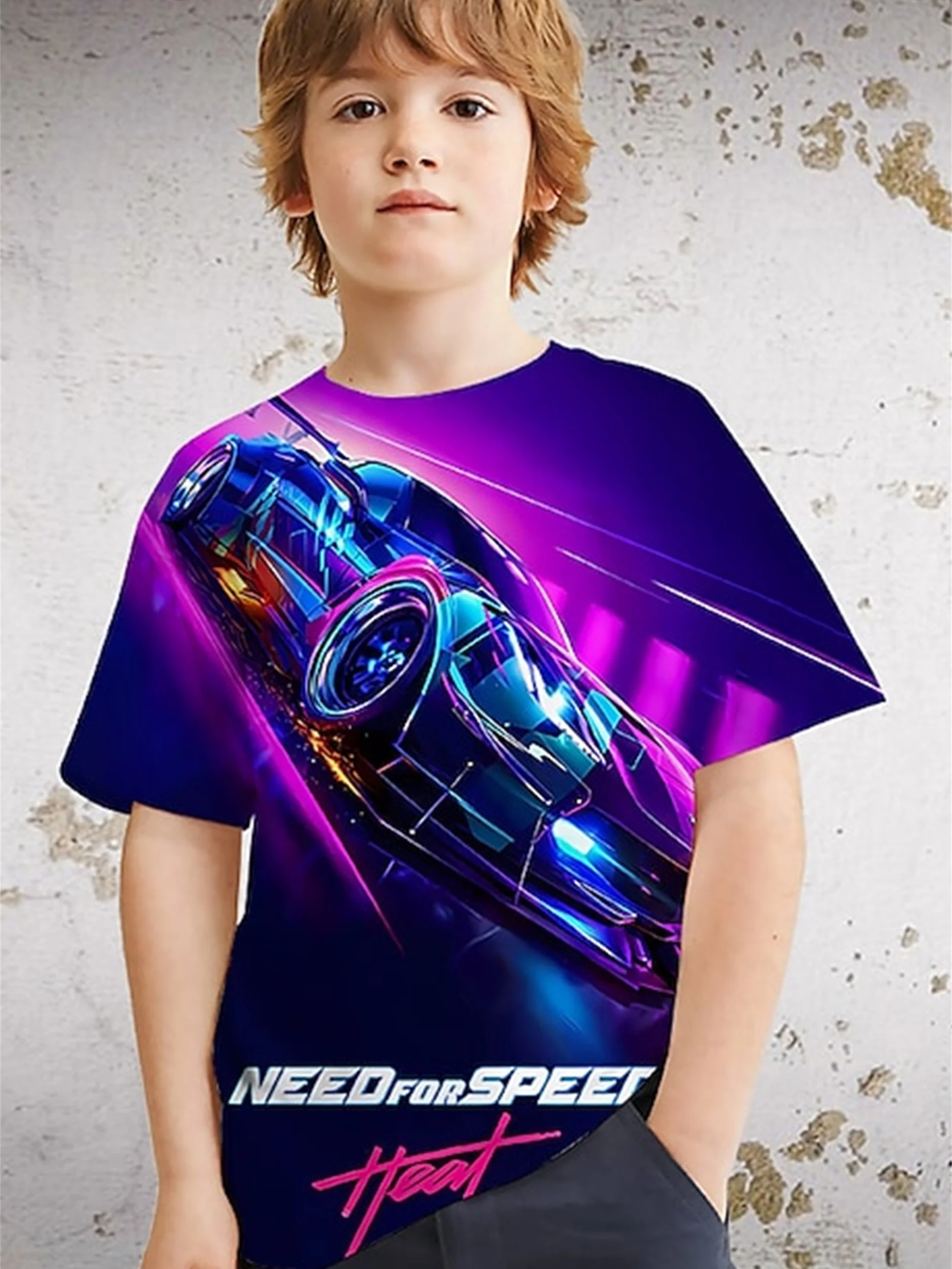 Fashion Cool Racing Car Print Boys Creative T-shirt, Casual Lightweight Comfy Short Sleeve Crew Neck Tee Tops, Kids Clothings