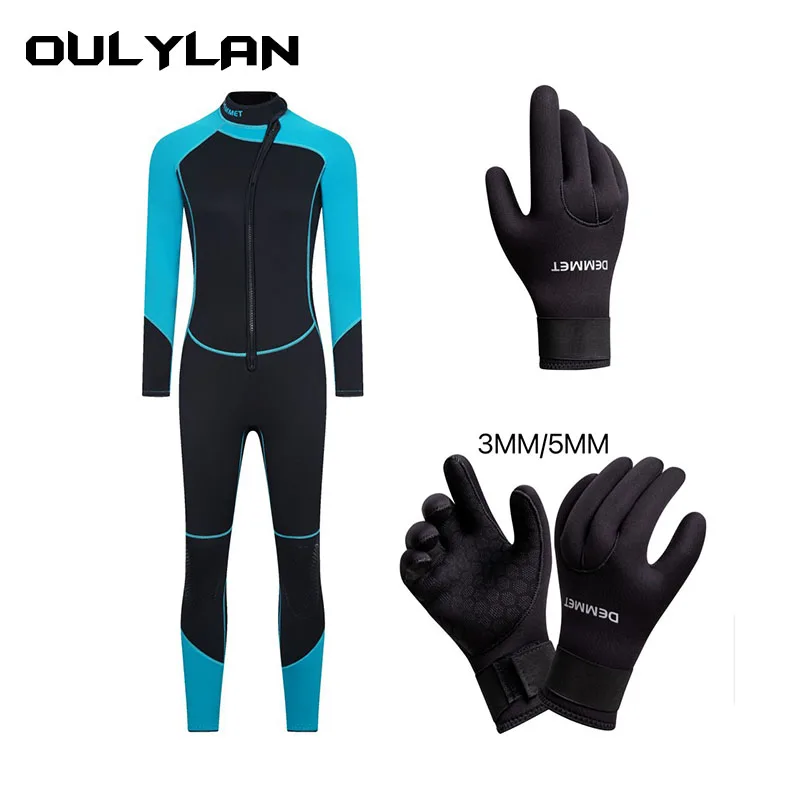 

OULYLAN Diving Suit One Piece 3MM Long Sleeved Whole Body Warm Diving Gloves Diving Cap Combination Matching Suit Women Men Wets