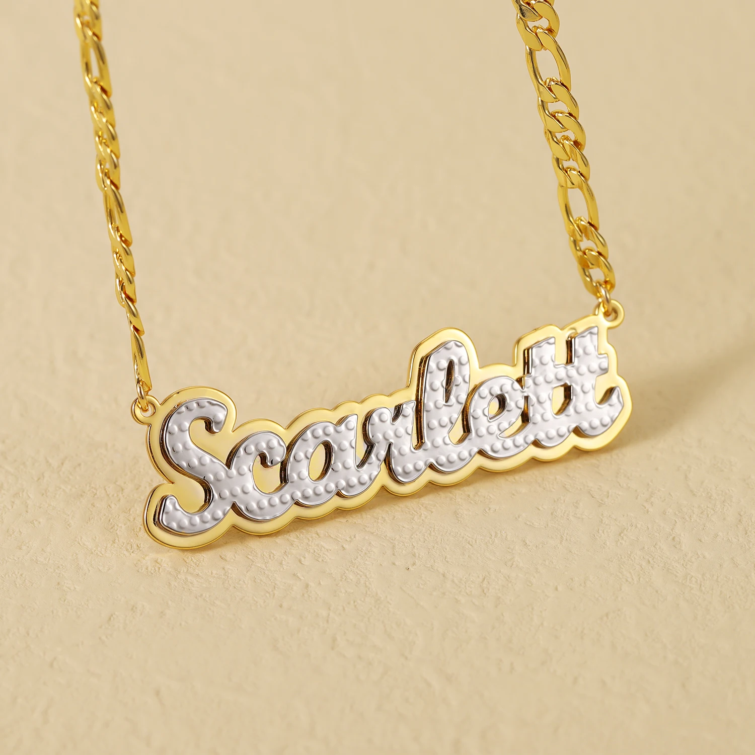 

Personalized Name Necklace Stainless steel Custom 3D Double Nameplate Two-Color Carved Chain Heart Pendant for Women Couple Gift