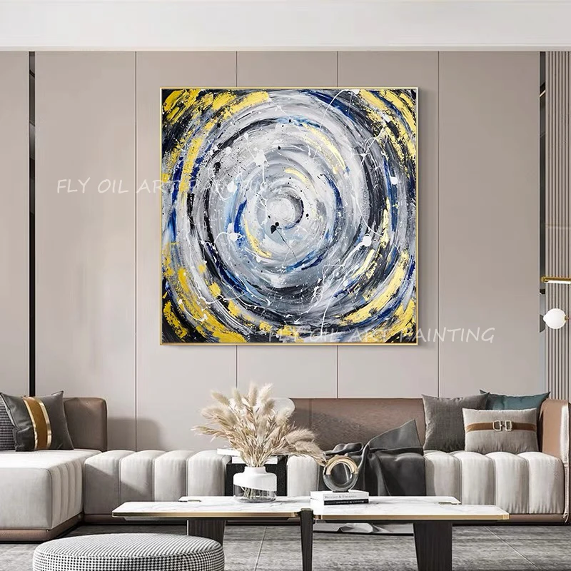 100% Handmade gold foil circle picture thick large sizse Oil Painting Porch Aisle For Living Room decoration as a gift unframe