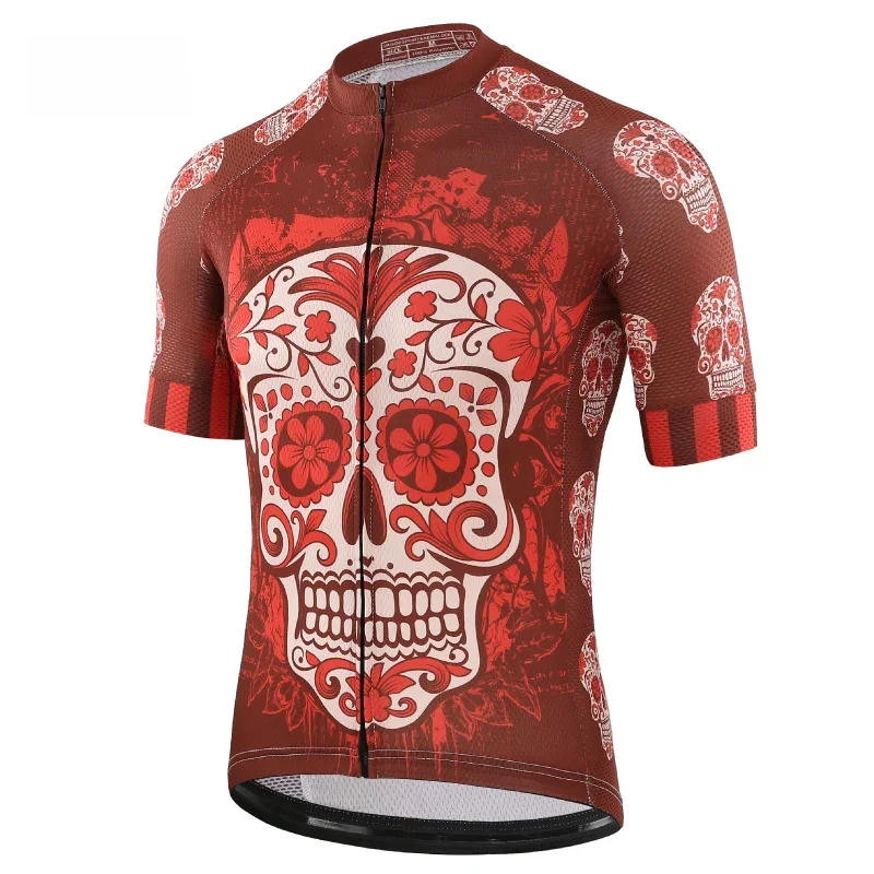 AliExpress KEMALOCE Cycling Jersey Unique Red Skull Youth Pro Team Bike Sportswear Retro Novelty China Imported