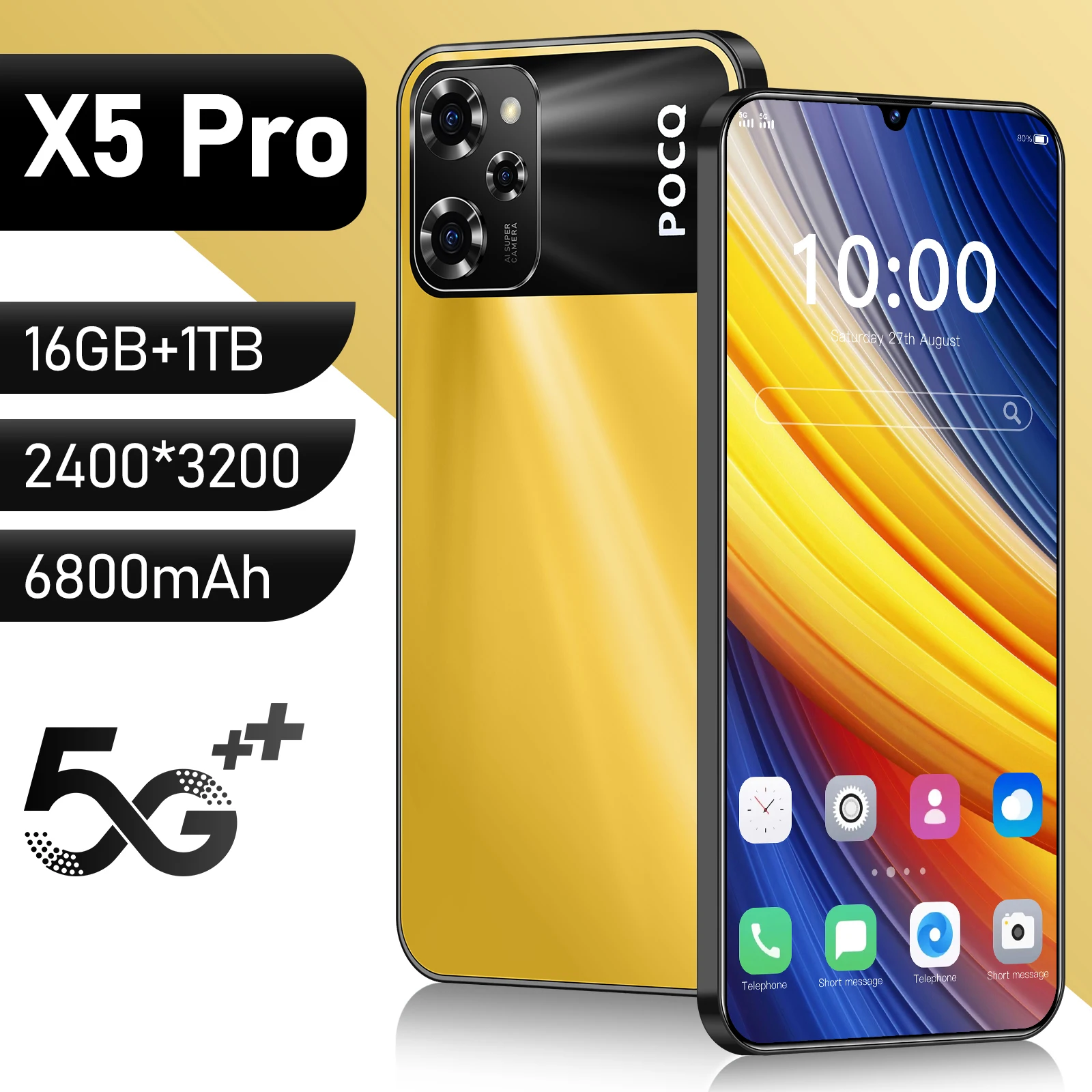 

2024 NEW Mobile Phone X5 Pro 7.3 HD Screen SmartPhone 16G+1T 5G Dual Sim Celulares Android Unlocked 108MP 6800mAh Cell Phone