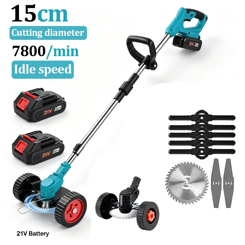 Kabelloser Elektrischer Rasenmäher 7800/min, Faltbarer, Verstellbarer 100-135cm Grasschneider, Gartenwerkzeug zum Jäten und Schneiden für Makita 21V Akku