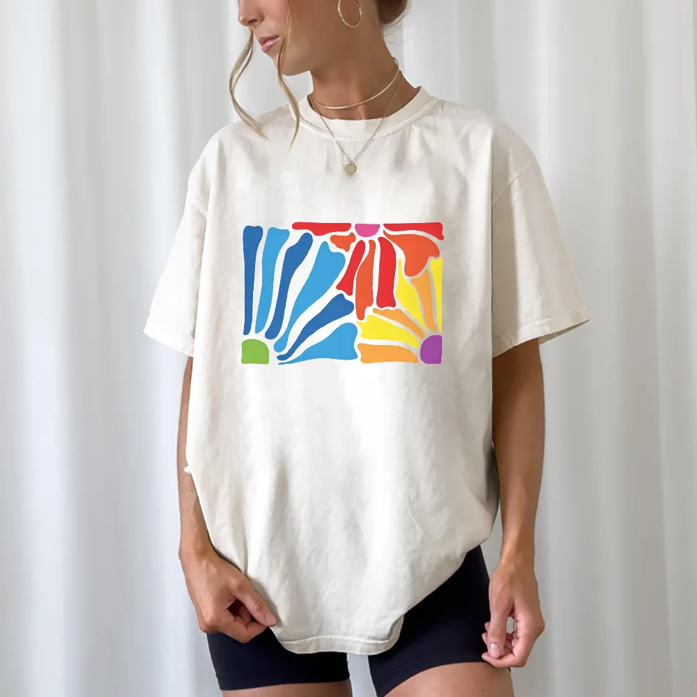 

Flowers Colorful Geometry Simple Women Y2k Vintage Graphic Tee Casual Short Sleeve Summer Daily Top 2025 Design Regular Fit