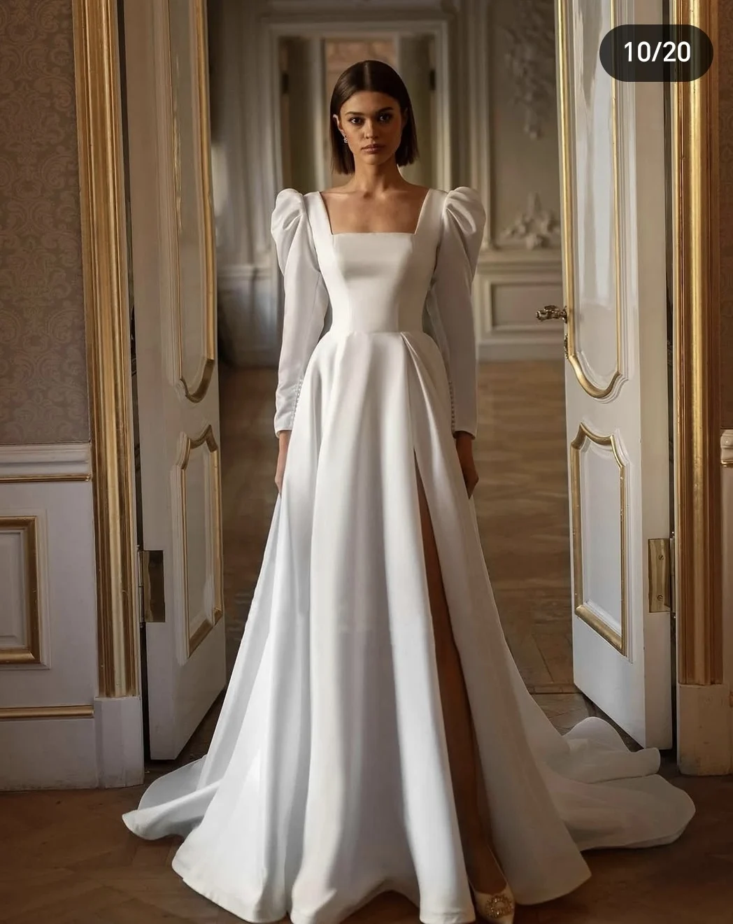 

Customized Measures 2025 Wedding Dress Long Sleeves Square Collars A_line Side lit For Women Stunning Bridal Gowns Floor Length