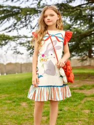 Summer dress short-sleeved cartoon print cute girl princess dress with ruffled hem