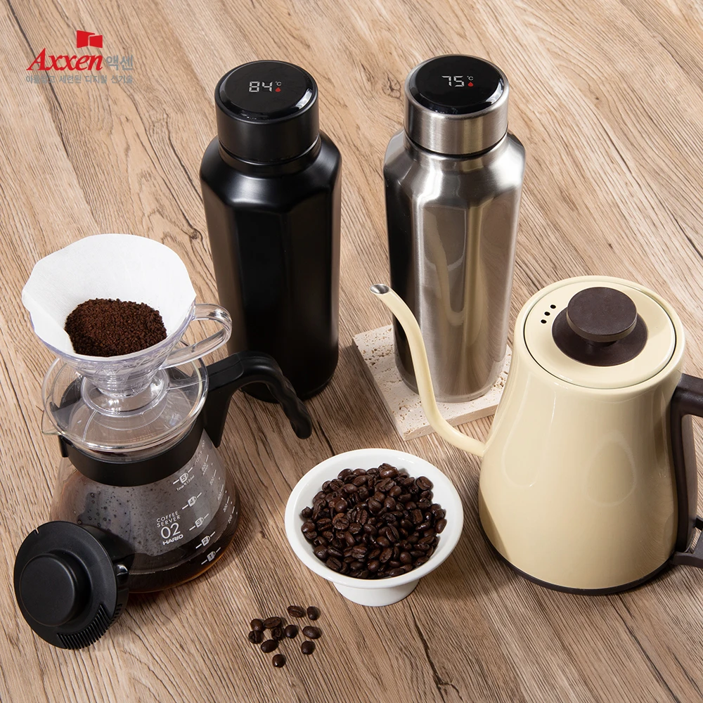 Axxen Vacuum Insulated Stainless Tumbler with touch LED Temperature Display, 740ml High-Capacity, Octagon-shaped, with tea filter: SK200