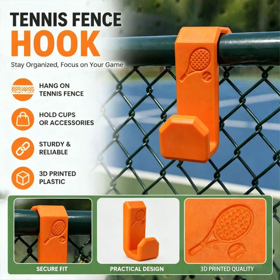 Creative Tennis/Pickleball Court Hook, Wall Mount Fence Hanger, Plastic Outdoor Sports Storage Hook for Clothes Backpack Towel