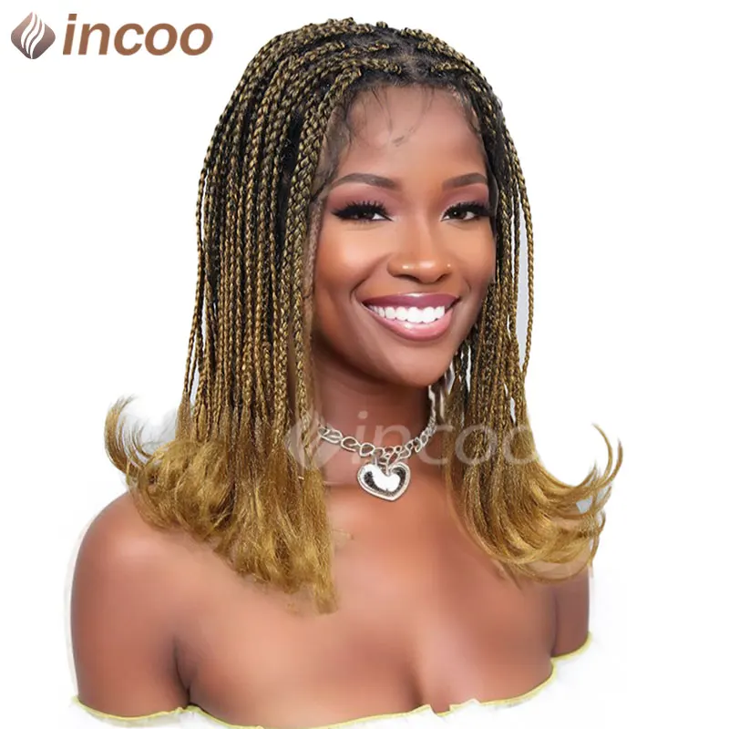 صندوق تجعيد فرنسي شعر مستعار مضفر للنساء ذوات البشرة السمراء ، شعر كروشيه ، مجسم Cornrow Ombre ، أشقر ، اصطناعي ، تجديل قصير