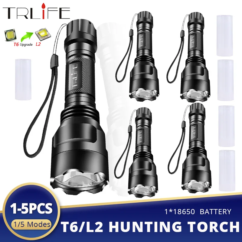 1/2/4/5PCS 8000LM C8 Strong Light Flashlight LED Long-range 18650 Rechargeable Lighting T6/L2 Waterproof Riding Cycling Torches