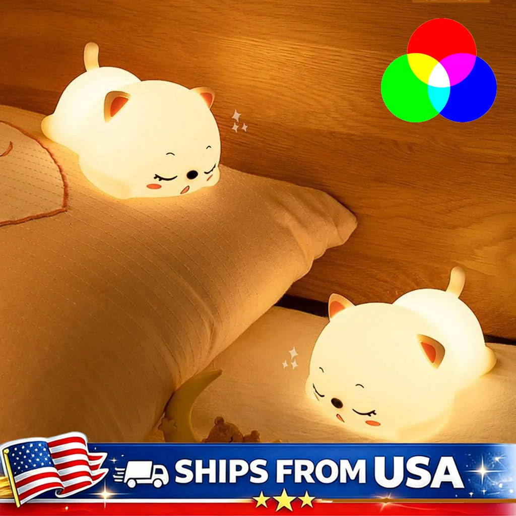 

Детский ночник из силикона, светодиодная лампа с сенсорным управлением, 7 цветов, портативный светильник для спальни и детской комнаты, перезаряжаемый.