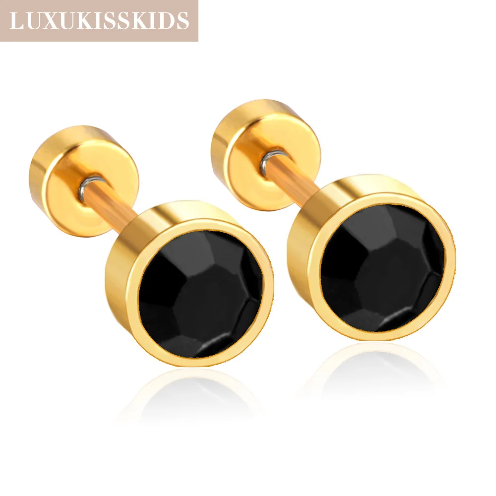 LUXUKISSKIDS 3-6MM Black Cubic Zirconia Studs Earrings For Woman/Man Round Stainless Steel Earrings Jewelry For Daily Wear/