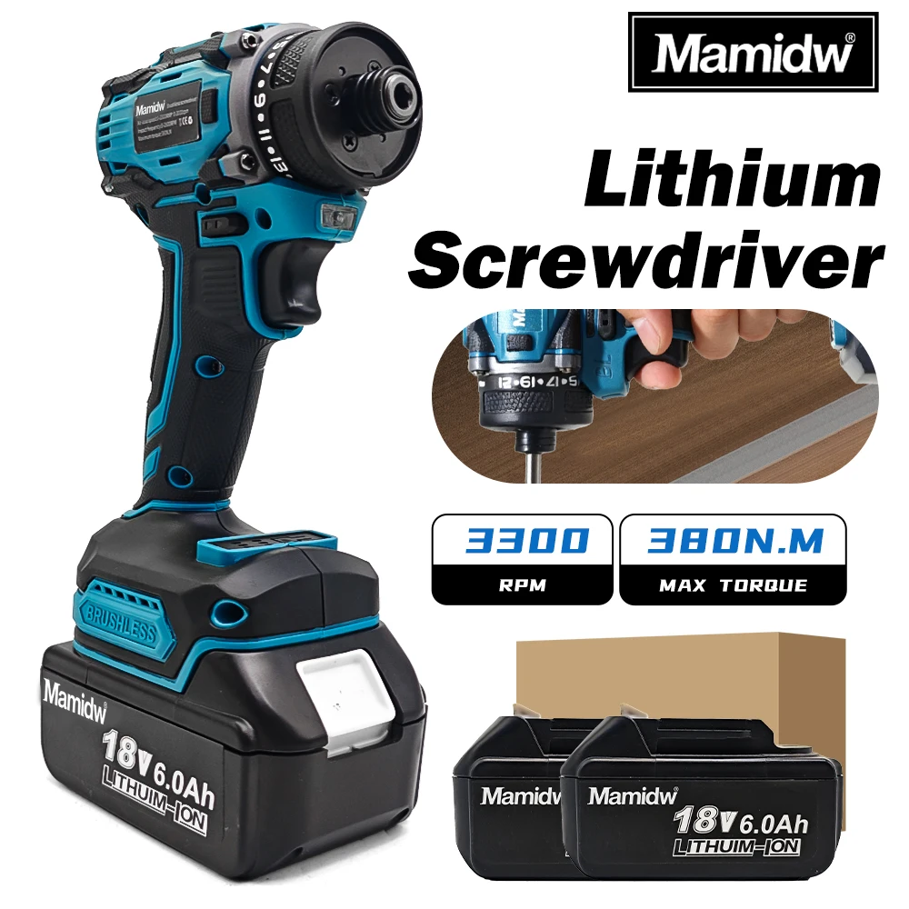 Für Makita 18V Bürstenloser Elektroschrauber 380N.M Hohes Drehmoment 3300 U/min Kabelloser Schlagschrauber für Tägliche Reparaturen & Schraubarbeiten, mit Mamidw 18V Akku