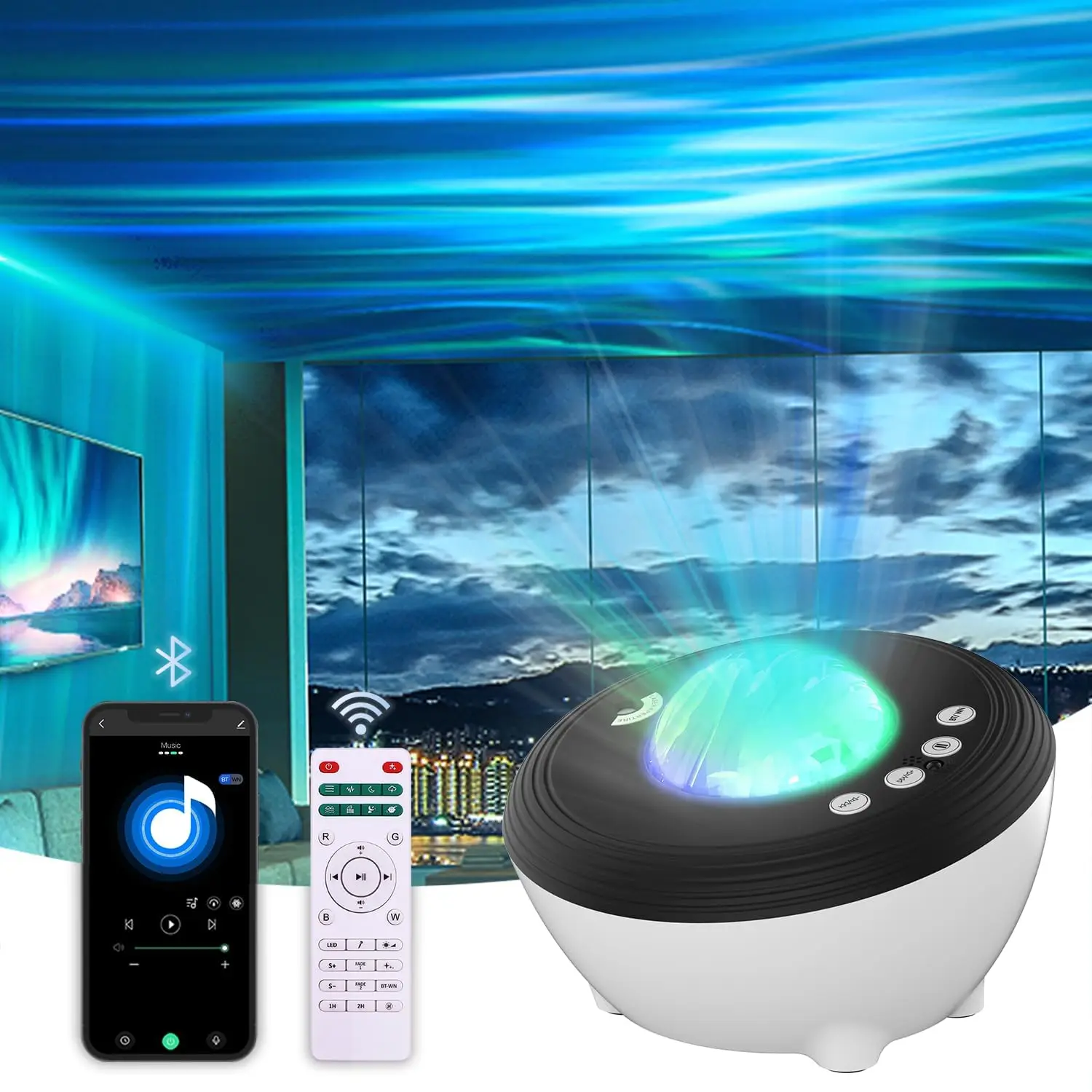 Northern Lights Aurora Projector, Star Projector with Remote, White Noise Bluetooth Speaker for Bedroom, Decoration, Birthday