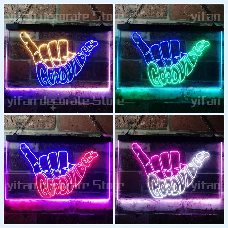 

Custom Dual Color Good Vibes Only Hand LED Neon Signs for Personalized Gift Wall Luminous Lamp Neon Shop Wall Room Decor