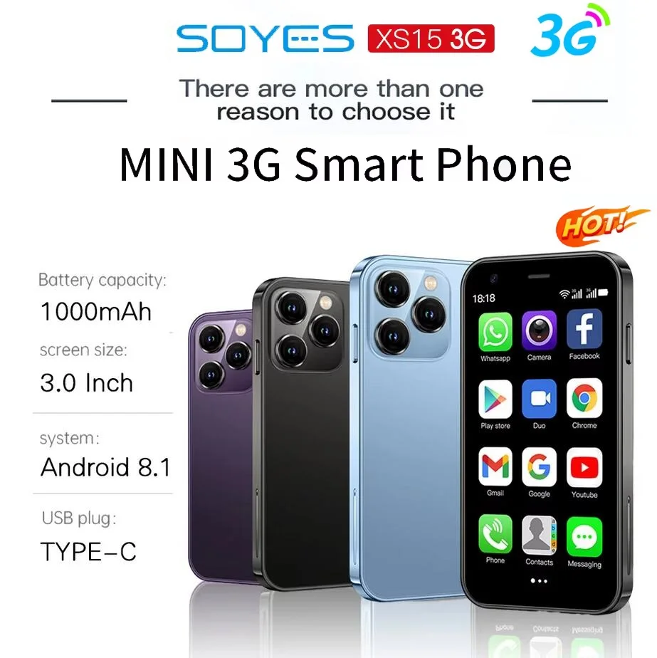 SOYES-XS15 هواتف ذكية رقيقة جدا ، أندرويد 8.1 ، الجيل الثالث 3G المزدوج سيم ، 3.0 بوصة الهاتف ، 1000mAh ، واي فاي ، نظام تحديد المواقع ، صغير ، الهاتف الخليوي الصغيرة ، جديد ، 2023 ، 2GB + 16GB