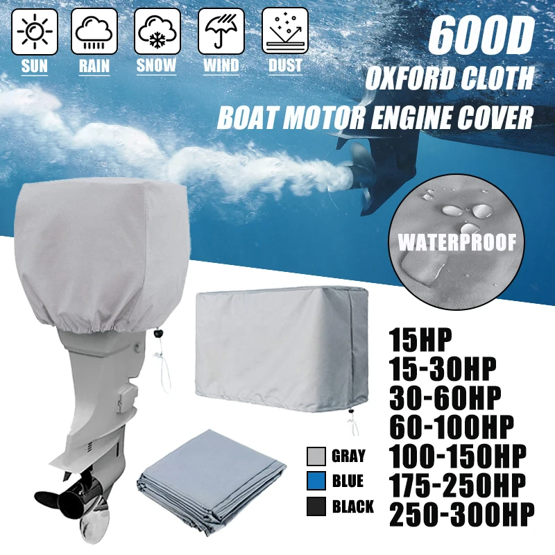 15-300HP 600D Boat Engine Cover Waterproof Yacht Half Outboard Engine Motor Cover Dustproof Marine Engine Protector Cover Canvas