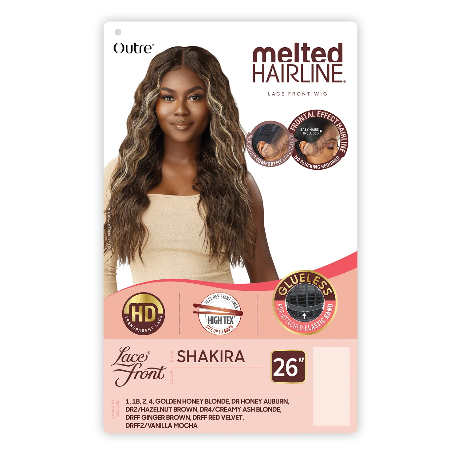 Outre Melted Hairline Glueless HD الدانتيل الجبهة شعر مستعار اصطناعي Shakira