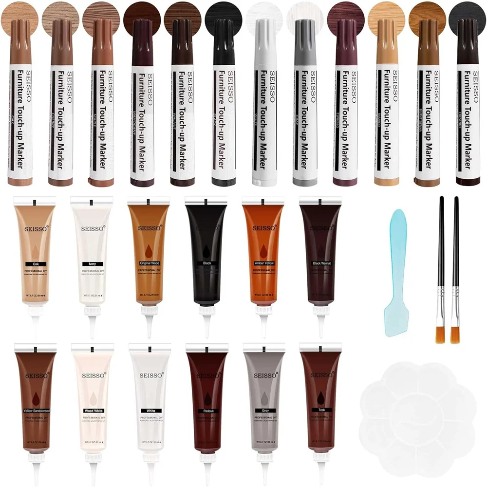 

SEISSO Mix Kit 12 Colors Furniture Touch-up Markers and Wood Fillers Furniture Repair Set Restore Wooden Table Cabinet Floors