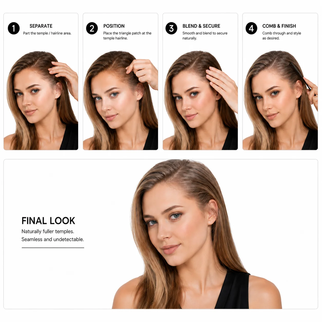 Invisible Triangle Mesh Hairpiece for Women 3x3 Hairline Topper Patch Lightweight Temple Coverage Hair Extension image 6