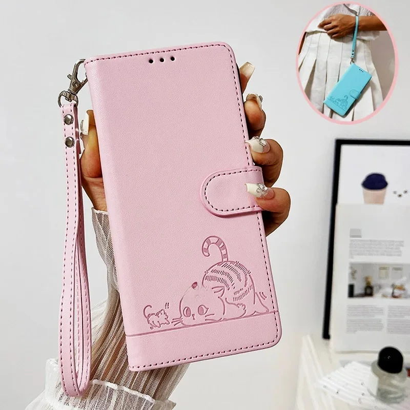 Etui na telefon 3D Cat dla Xiaomi Redmi 13C 12 12C A3 9A 9C Note 13 12 11 10 9 8 Pro 12S 11S Etui skórzane Portfel Flip Cover Pasek — zdjęcie produktu 7