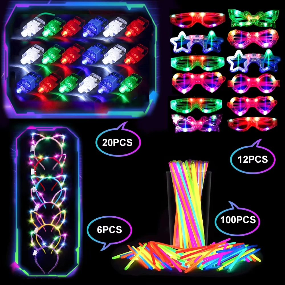 

Набор для светящейся вечеринки (138 предметов) - включает 100 светящихся палочек, 12 пар неоновых очков, 20 светящихся браслетов, 6 светящихся повязок на голову, Chris