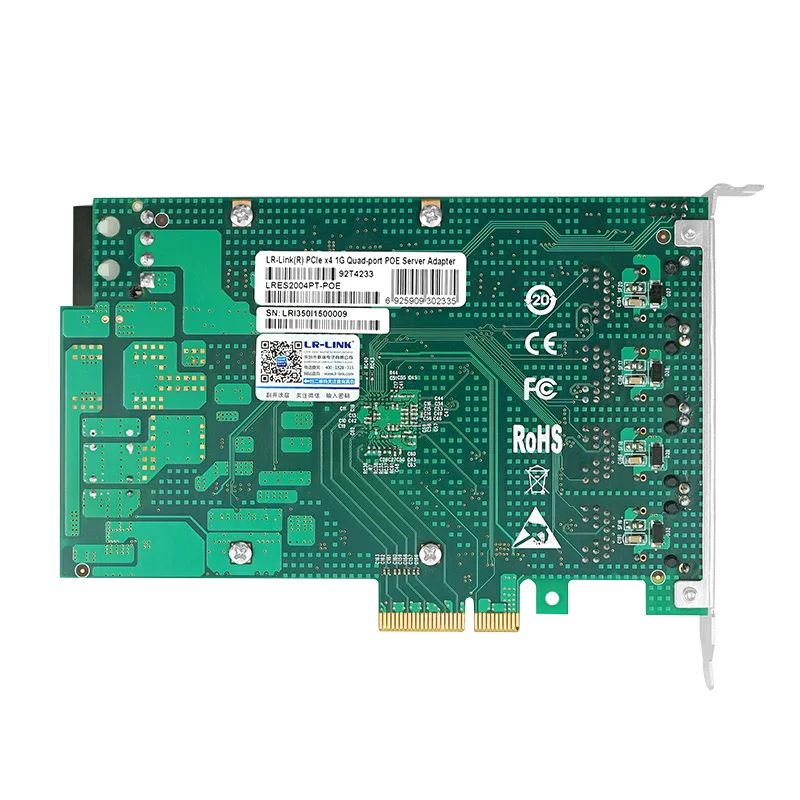 LR-LINK 2004PT-POE Quad Port PCI Express Gigabit PoE Vision Card Ethernet Adapter Network Card(NIC) Intel I350 Chip Based