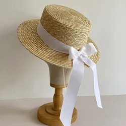 French Style Sun Hats for women Bowknot Summer Hat Wide Brim Boater Straw Hat Canotier Hat Ribbon Church Derby Summer Fedoras