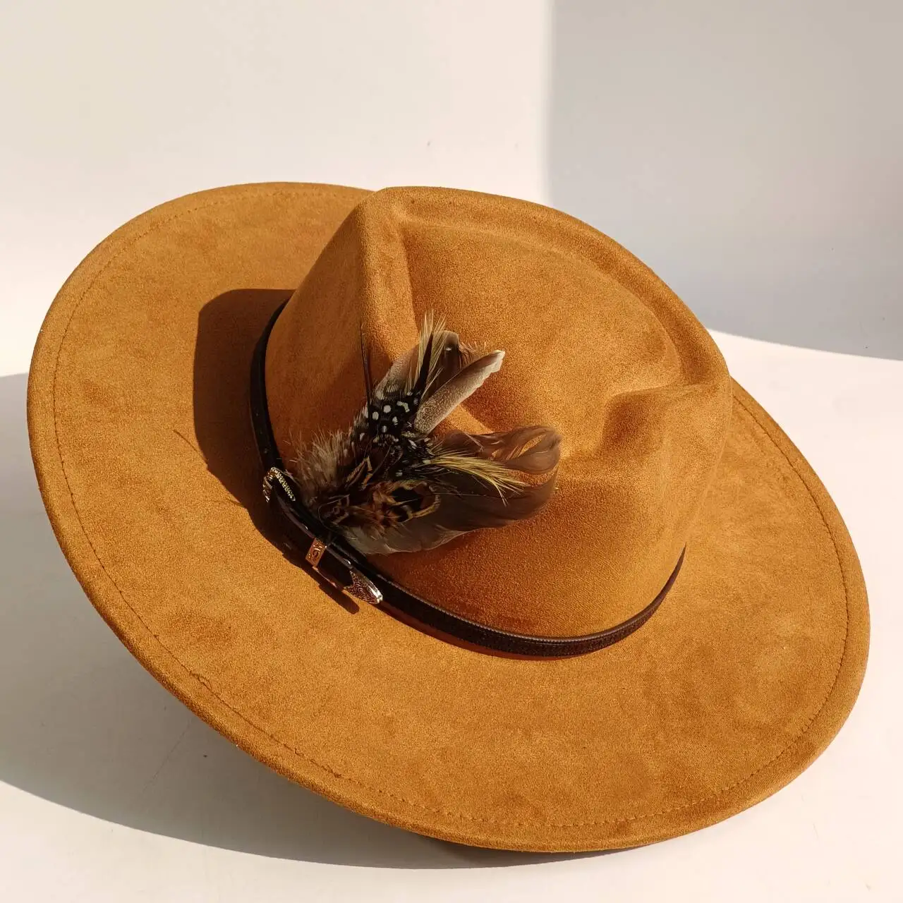 Unisex vegan suede wide brimmed hat with arrow crown logo engraved suitable for hot stamping luxury Cappello hat 6
