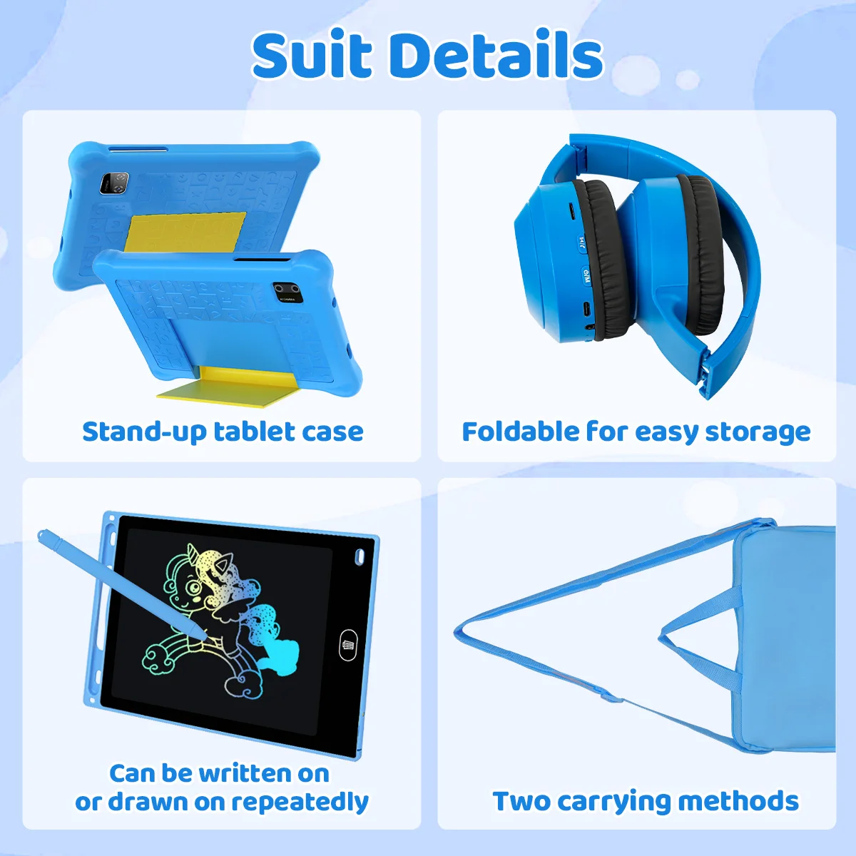 7" Kids Learning Tablet Bundle Writing Board Drawing Tablet Headphones Stylus Bag Parental Controls Android13 Quad Core 5GB+32GB