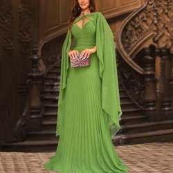 Elegant A Line Simple Prom Dresses V Neck Customized Chiffon Party Gown Shawl Sweep Train Evening Dress New Vestido De Novia