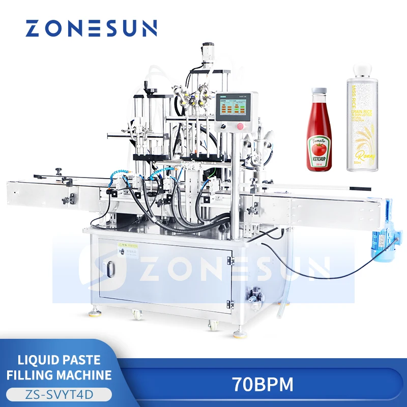 Zonesun ZS-SVYT4D Thick Paste Flling Machine Liquid Filler Dual System Filling Machine Piston Filler Magnetic Pump