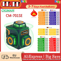 Cigman Cm-701Se 3X360 °   12 Lines Laser Level 3D Green Cross Line with Remote Controller and Magnetic L-Shaped Bracket up to 50m W