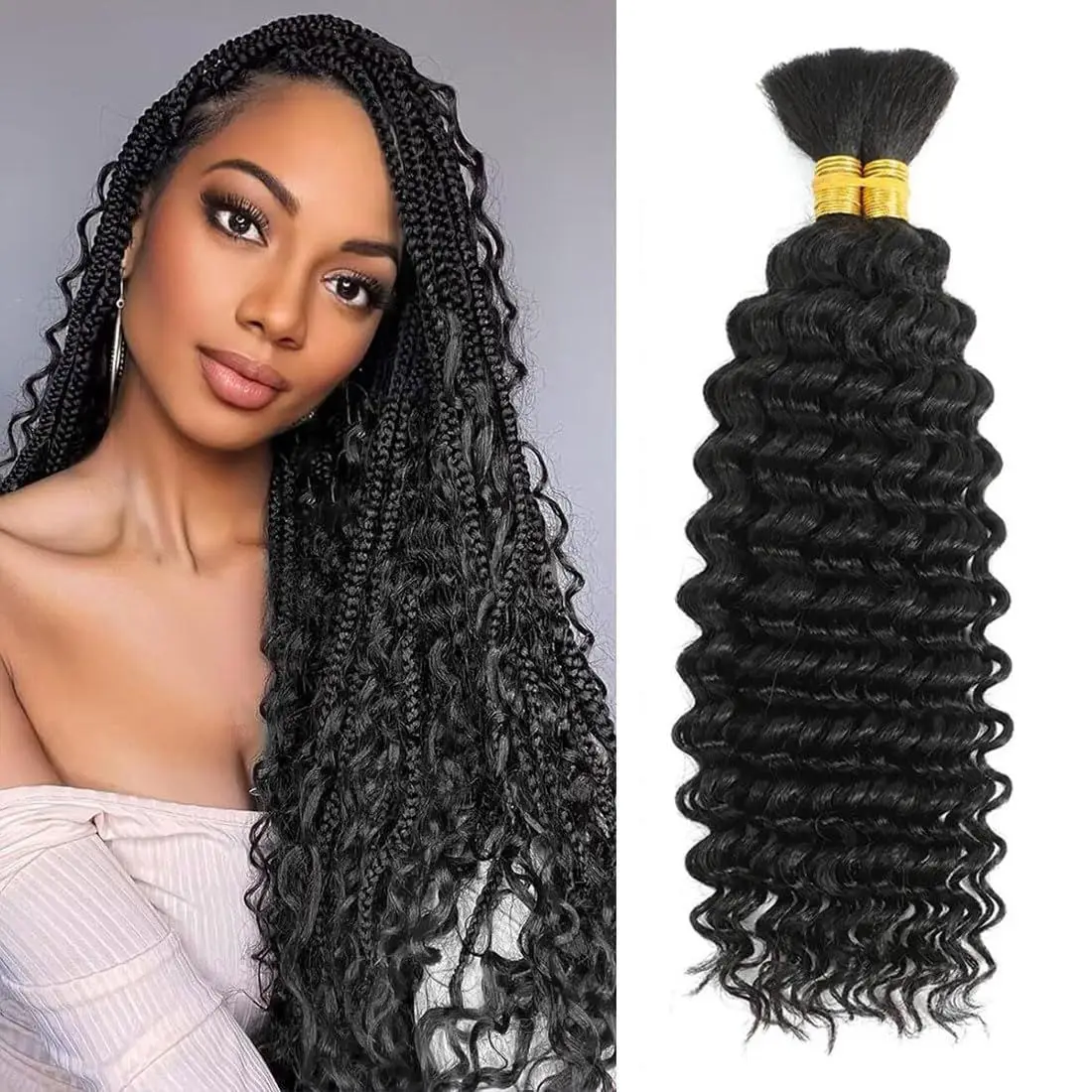 

Natural Deep Wave Bulk Human Hair For Braiding No Weft 12A Curly Human Hair Extension For Boho Braids Wet and Wavy Braiding Hair