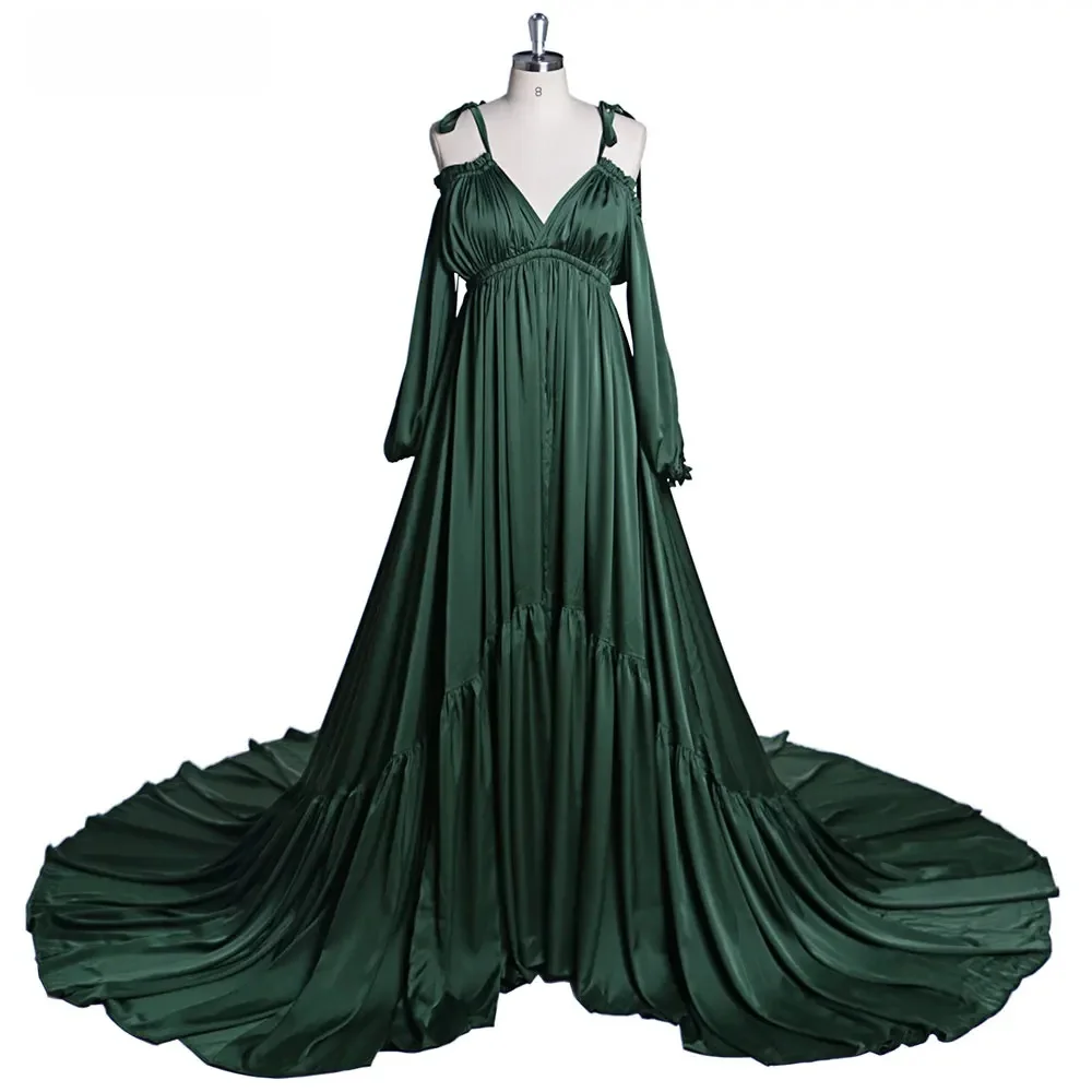 Sexy schulterfreies Satin-Fotografie-Kleid, Schwangerschafts-Schießkleid, Maxikleid für Fotoshooting, Fotografie-Requisiten YEWEN DY21721