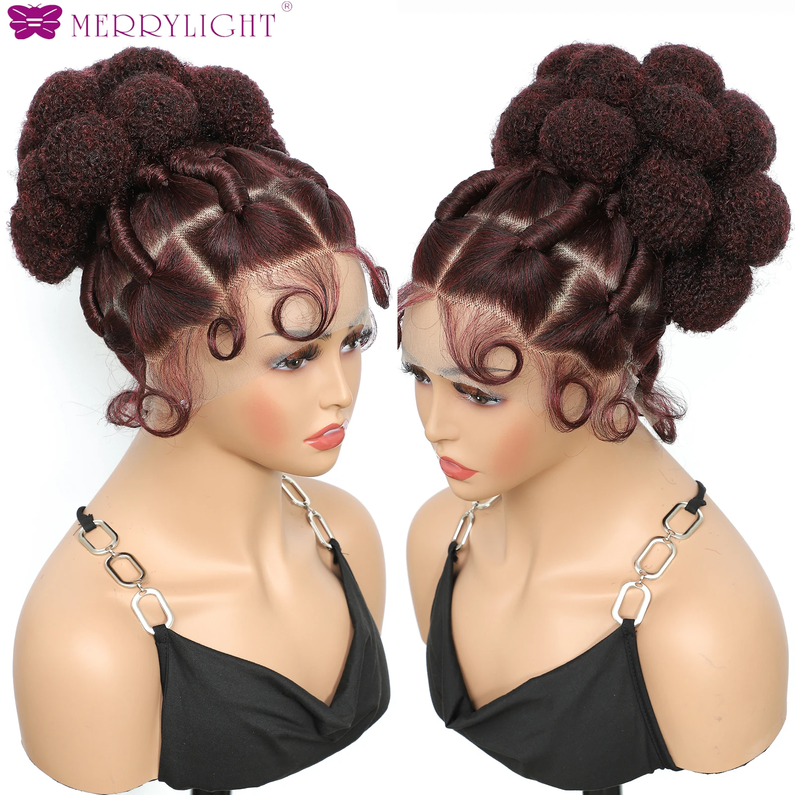 شعر مستعار الضفائر الاصطناعية مع كعكة الدانتيل الكامل Knotless صندوق شعر مستعار مضفر الدانتيل أمامي شعر مستعار الأفرو تجديل للنساء السود