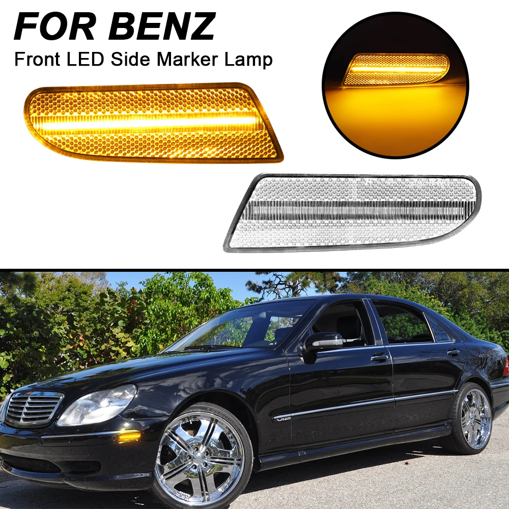 

LED Side Marker Lamps For Benz S-Class W220 2000-2006 USA Cars Only 2PCS Amber Error Free Front Bumper Reflector Lights