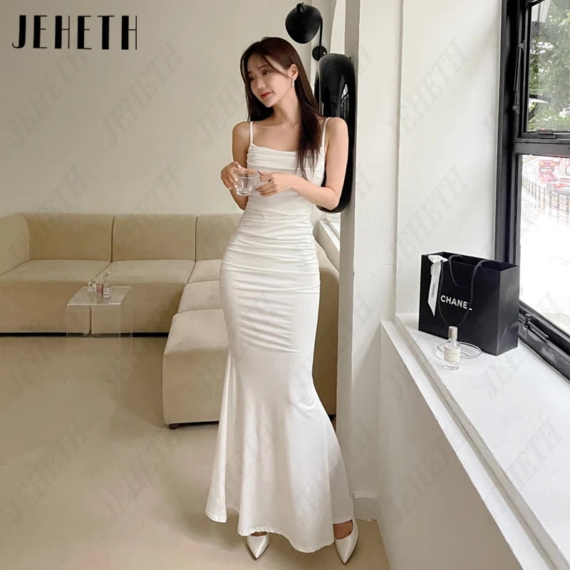 JEHETH Square Neck Pleat Korea Bridal Gowns Women Mermaid Simple Wedding Dresses Spaghetti Straps 웨딩드레스 Photography Sleeveless